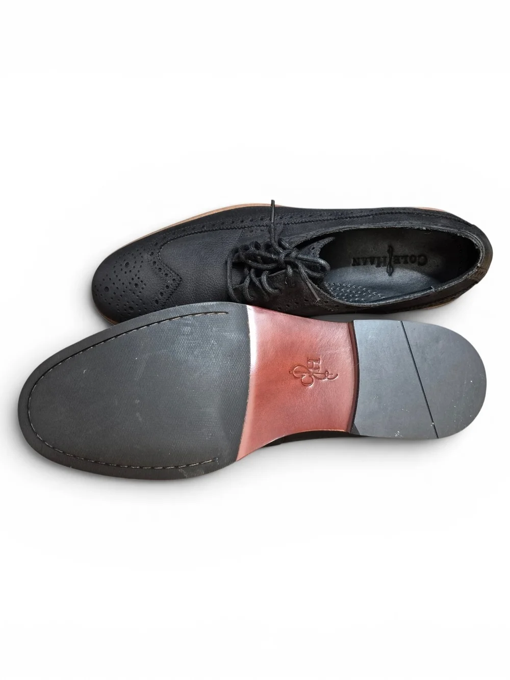Cole Haan Black Leather Wingtip Oxfords with Brown Welt